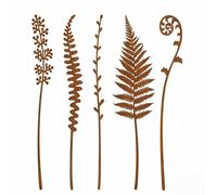 Zmupl 5pcs Rusty Metal Fern Plant Garden Ornaments for Outdoor