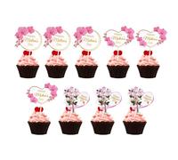 Zmupl 9pcs Happy Mothers Day Cupcake Toppers, Mothers Day Decorations Cake Toppers Table Decorations Pink Flower Heart Cupcake Topper Cocktail Fruit Picks Mothering Sunday Party Supplies