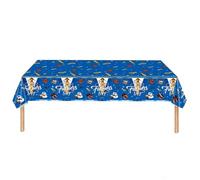 Zmupl Fathers Day Tablecloth, 137×274cm Blue Gentleman Tie Hat Shoe Printed Waterproof Plastic Table Cover, Disposable Table Decor for Fathers Day Party Dinner Supplies