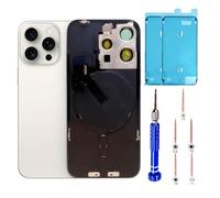 ZMVDJZ 15 Pro Back Glass Replacement with Plate & Flex Cable and All Parts for iPhone 15 Pro Back Cover Glass (White Titanium, 6.1 Inch) + Waterproof Tape + Repair Tools (White Titanium)