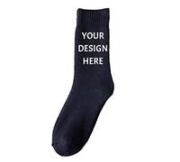 ZMvise Custom Socks Men Women Personalized Your Design Text Unisex Young Adult Cotton Athletic Ankle Crew Socks, Navy, L