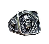 ZMY Home Gothic Skull Ring Stainless Steel Signet Ring for Men Reaper Ring with Hook Design Jewelry Gift, Metal, No Gemstone