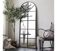 ZMYCZ Floor Full Length Mirror, Black Arched-Top Mirror Full Length, Large Window Pane Body Mirrors, 65"x22" Wall Mounted Standing Mirrors Hanging or Leaning for Bedroom, No Stand