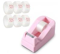 zmzdp 1 Pack Desktop Tape Dispenser Pink with Weighted Nonskid Base, Cute Tape Dispenser, Tape Holder for Packaging in Office,Restaurant, Flower Shop,Cake Shop, Includes 6 Rolls of Transparent Tape