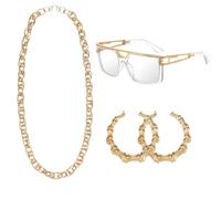 zmzdp 80s 90s Accessories Outfit for Woman Hip Hop Jewelry Costume Kit Old School Rapper Sunglasses Faux Gold Rope Chain Bamboo Earrings for Buchona Freaknik Theme Party Decorations