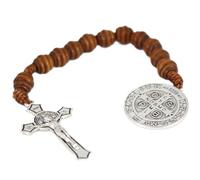 zmzdp Prayer Pocket Rosary with Medalla de San Benitol and Crucifix Catholic Brown Wooden Beads for Men Pocket Rosary Dainty Prayer Beads 9 Inch Small Bead Rosaries Cross Handmade Catholic Gift