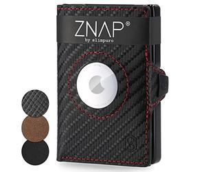 ZNAP Airtag Wallet Premium Leather Credit Card Holder Men's Small RFID Blocking & Slim Wallet I Card Holder Air Tag Wallet Men 8 Cards Smoke Black