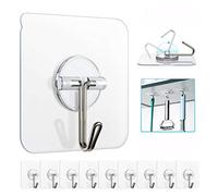 ZNBEN Removable Wall Hooks - 13 LB Ceiling Hooks, Transparent, Seamless, Waterproof & Oil Proof for Kitchen, Bathroom, Office & Window - 10 Pack