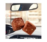 ZNDAW 2 PCS Fuzzy Plush Dice for Car Mirror, 2.75" Retro Square Heart Shape Car Rearview Mirror Cute Decor, Fluffy Dice Vehicle Hanging Ornament Decoration Interior for Women (Coffee)