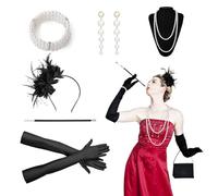 ZNDFTW 6Pcs Great Gatsby Accessories Women, 1920s Flapper Accessories Set with Pearl Necklace, Headband, Earrings & Gloves, Roaring 20s Vintage Costume Jewelry for Women, Gatsby Themed Party Prom