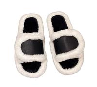 ZNEL Adjustable Open Toe PU Leather House Slippers for Women Memory Foam Indoor Slip on Slides Sandals Lady Home Shoes for Air Conditioning Room,Spa,Bedroom(36/37 EU, Black)
