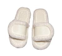 ZNEL Adjustable Open Toe PU Leather House Slippers for Women Memory Foam Indoor Slip on Slides Sandals Lady Home Shoes for Air Conditioning Room,Spa,Bedroom(36/37 EU, White)