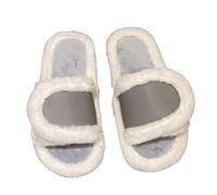 ZNEL Adjustable Open Toe PU Leather House Slippers for Women Memory Foam Indoor Slip on Slides Sandals Lady Home Shoes for Air Conditioning Room,Spa,Bedroom(40/41 EU, Gray)