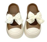ZNEL Bow Knot Slippers for Women, Pillow House Shower Shoes Indoor Slides Bathroom Sandals, Ultimate Comfort, 3cm Thick Sole, Non-slip, Easy to Clean(35/36 EU, Brown)