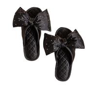 ZNEL Bow Tie Satin Open Toe Slippers for Women Men Quilting Silk Lined Flat Slide Non-slip Sole Elegant House Shoes Sandals Indoor Outdoor(40/41 EU, Black-Style1)
