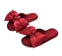 ZNEL Bow Tie Satin Open Toe Slippers for Women Men Quilting Silk Lined Flat Slide Non-slip Sole Elegant House Shoes Sandals Indoor Outdoor(40/41 EU, Red-Style1)