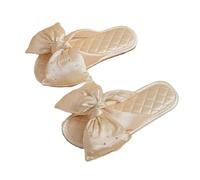 ZNEL Bow Tie Satin Open Toe Slippers for Women Men Quilting Silk Lined Flat Slide Non-slip Sole Elegant House Shoes Sandals Indoor Outdoor(38/39 EU, Gold-Style1)