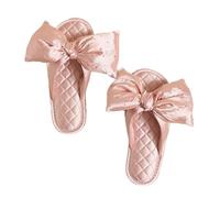 ZNEL Bow Tie Satin Open Toe Slippers for Women Men Quilting Silk Lined Flat Slide Non-slip Sole Elegant House Shoes Sandals Indoor Outdoor(36/37 EU, Pink-Style1)