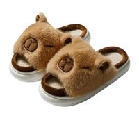 ZNEL Cartoon Capybara Fuzzy Fluffy Animal Shape Slippers, Womens Mens Four Seasons Linen Couple's Home Shoes Indoor and Outdoor(44/45 EU, Brown)