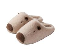 ZNEL Cartoon Cute Capybara Fluffy Animal Slippers for Women Men Indoor Outdoor Anti-Skid Rubber Hard Sole Furry Fleece Lined House Shoes(40/41 EU, Offwhite)