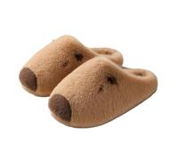 ZNEL Cartoon Cute Capybara Fluffy Animal Slippers for Women Men Indoor Outdoor Anti-Skid Rubber Hard Sole Furry Fleece Lined House Shoes(42/43 EU, Brown)