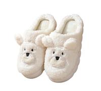 ZNEL Cartoon Teddy Bear Slippers For Women Men Fuzzy House Slipper Indoor Outdoor Bedroom Furry Fleece Lined Home Shoes Anti-skid Rubber Hard Sole(36/37 EU, White)