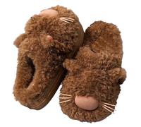 ZNEL Cute Cat Fuzzy Slippers Fluffy Animal Plush Warm Winter Wear Home Cozy Furry Soft Stuff Indoor Shoes with Thickened Non-Slip Soles(36/37 EU, A -Caramel)