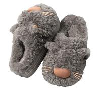 ZNEL Cute Cat Fuzzy Slippers Fluffy Animal Plush Warm Winter Wear Home Cozy Furry Soft Stuff Indoor Shoes with Thickened Non-Slip Soles(42/43 EU, A -Gray)