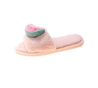 ZNEL Cute Fruits Slippers Soft Fleece Fuzzy Warm Plush Outdoor Indoor Bedroom Watermelon Avocado Strawberry Carrot Peach Decor House Shoes for Women Girl,Pink,40~41