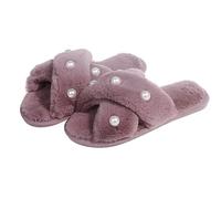 ZNEL Femmes Chaussures Moelleux Et Duveteux à Bride Croisée Ornés De Perles Bout Ouvert Pantoufles Semelle Antidérapante Confortables Et Doux Chaussons(40/41 EU, Purple)