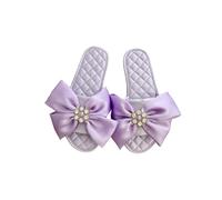 ZNEL Flat Slippers Satin Elegant Pure Color Bridal Flips Hand Sewn Quilting Comfortable Bridesmaids Hotel Slides Gifts for Wedding Home Flops(39/40 EU, Bow)