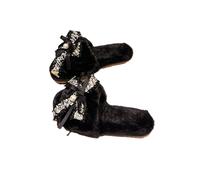 ZNEL Flauschig Und Kuschelig Spitzenschleife Mit Perlen Geschlossene Zehen Flache Hausschuhe Für Damen Fellig Und Bequem Rutschfeste Sohle Pantoffeln(41/42 EU, Black)