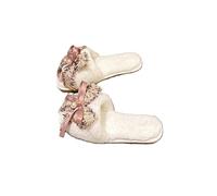 ZNEL Flauschig Und Kuschelig Spitzenschleife Mit Perlen Geschlossene Zehen Flache Hausschuhe Für Damen Fellig Und Bequem Rutschfeste Sohle Pantoffeln(37/38 EU, White)