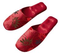 ZNEL Floral Pattern Printed Satin Closed-Toe Flat Slippers for Women Men Silk Lined Non-slip Memory Foam Elegant House Shoes(42/43 EU, E)