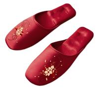 ZNEL Floral Pattern Printed Satin Closed-Toe Flat Slippers for Women Men Silk Lined Non-slip Memory Foam Elegant House Shoes(38/39 EU, D)