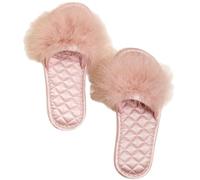 ZNEL Fluffy Feathers Flat Slippers Satin Sandal Bridal Flips Flops Hand Sewn Quilting Comfortable Memory Foam Slides Wedding House Shoes(40/41 EU, Pink)