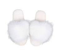 ZNEL Fluffy Pom Pom Feather Soft Plush Cozy Memory Foam Scuff Slippers Ladies Faux Fur Slip On House Bedroom Shoes for Women(36/37 EU, White)