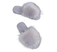 ZNEL Fluffy Pom Pom Feather Soft Plush Cozy Memory Foam Scuff Slippers Ladies Faux Fur Slip On House Bedroom Shoes for Women(36/37 EU, Gray)