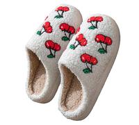 ZNEL Fruit Print Pattern Slippers Retro Soft Plush Cozy House Shoes Slip-On Memory Foam Fluffy Indoor Outdoor Slipper for Women and Men(44/45 EU, Cherries)