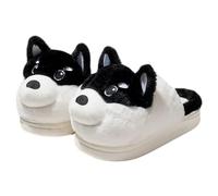 ZNEL Funny Akita Corgi Dog Animal Slippers for Women Men, Cartoon Cute Fluffy Cotton Soft Memory Foam Non-slip Indoor Home Shoes(38/39 EU, Black)