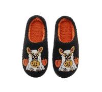 ZNEL Funny Cute Dog Halloween Pumpkin Pattern Bedroom Slippers for Women and Men - Warm, Soft Plush, Fuzzy, Non-slip House Shoes Indoor & Outdoor(42/43 EU, Dog-Black)