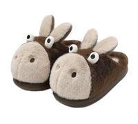 ZNEL Fuzzy Animal Donkey Head Warm Soft Plush Slippers for Women and Men, Thick Sturdy Rubber Soles Cotton Home Shoes for Adult(36/37 EU, Brown)