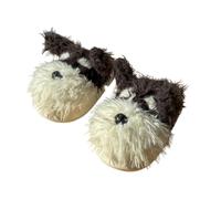 ZNEL Fuzzy Animal Terrier Dog Slippers for Women Memory Foam Soft Plush Fluffy Cute Cozy Slip on Home Shoes Indoor and Outdoor(38/39 EU, Black)