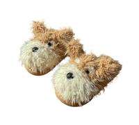 ZNEL Fuzzy Animal Terrier Dog Slippers for Women Memory Foam Soft Plush Fluffy Cute Cozy Slip on Home Shoes Indoor and Outdoor(36/37 EU, Brown)
