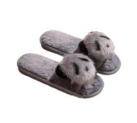 ZNEL Fuzzy Open Toe Panda Slippers for Women Indoor and Outdoor with Cozy Lining, Cute Soft House Shoes Slip on Faux Rabbit Fur Slide Sandals(38/39 EU, Gray)
