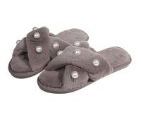 ZNEL Mujer Pantuflas Esponjosas Y Suaves Con Tira Cruzada Con Perlas Punta Abierta Zapatos Suela Antideslizante Cómodas Zapatillas De Casa(42/43 EU, Gray)