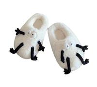 ZNEL Non-Slip Kawaii Animal Cartoon Little Coal Ball Fuzzy Slippers Cute Cozy Warm Soft Plush Fleece Comfy Home Shoes (38-39, White)