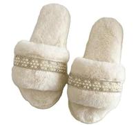 ZNEL Pantofole Da Donna in Peluche a Punta Aperta Scarpe per Casa Con Lacci E Decorazioni Di Perline Sandali Super Leggere E Antiscivolo(37 EU, White)