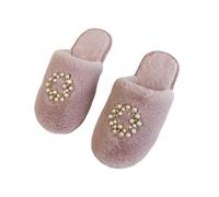 ZNEL Pantoufles En Peluche Douce Et Moelleuse Chauds Et Moelleux Chaussures Avec Anneau De Perle Chaussons à Enfiler En Coton Pour Femme, Maman(38/39 EU, Pink)