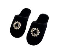 ZNEL Pantoufles En Peluche Douce Et Moelleuse Chauds Et Moelleux Chaussures Avec Anneau De Perle Chaussons à Enfiler En Coton Pour Femme, Maman(36/37 EU, Black)